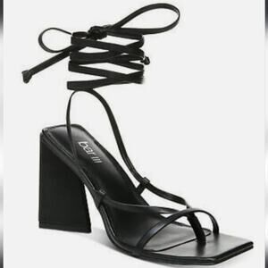 Bar III Alana Geo Heel Lace Up Sandals Black Strappy Square Toe Statement 10